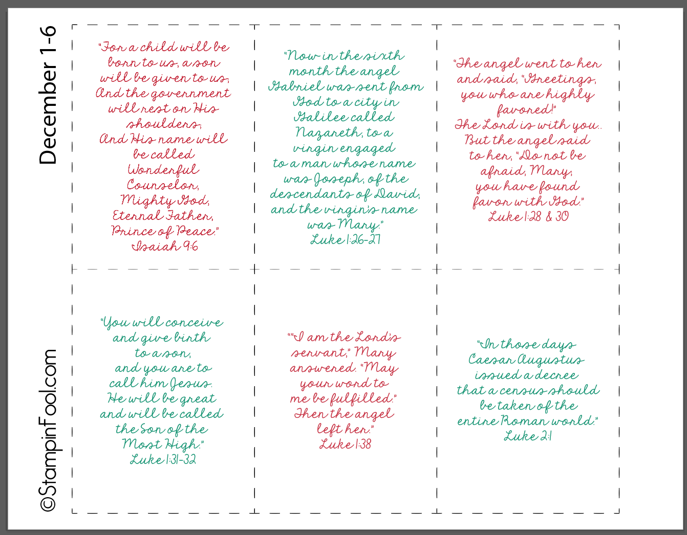 FREE Printable Advent Calendar with Scriptures 2021 - StampinFool.com