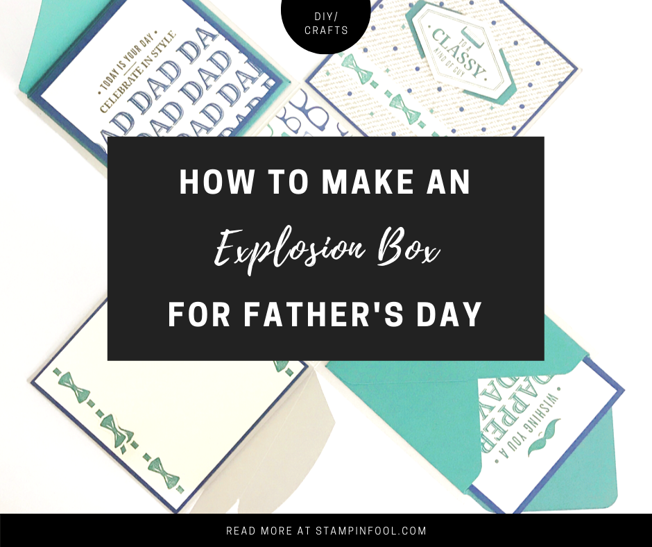 photo of blue and green handmade explosion box card with Father's day theme