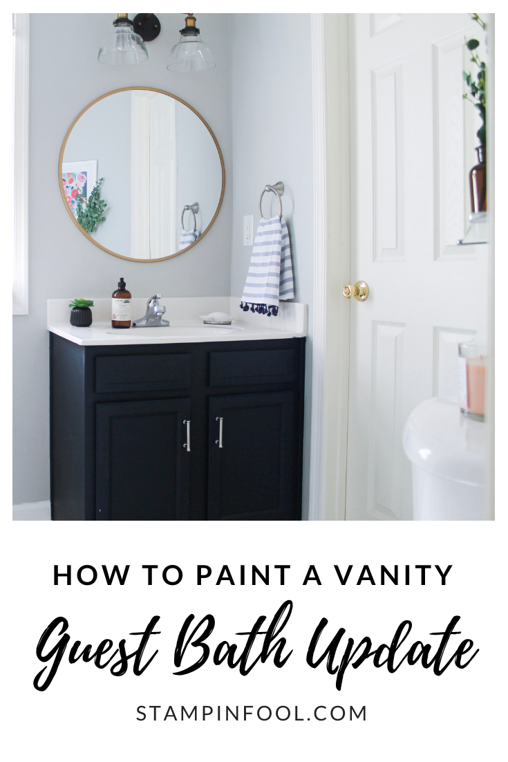 DIY Navy painted bathroom vanity for under $20 using General Finishes Paint from StampinFool.com