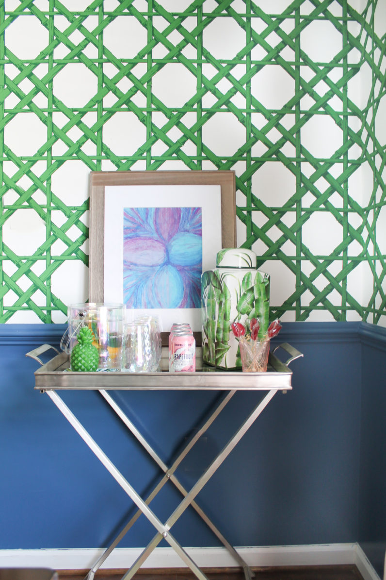 Traditional Blue and Green Dining Room with sources and DIY tips for wallpapering from StampinFool.com