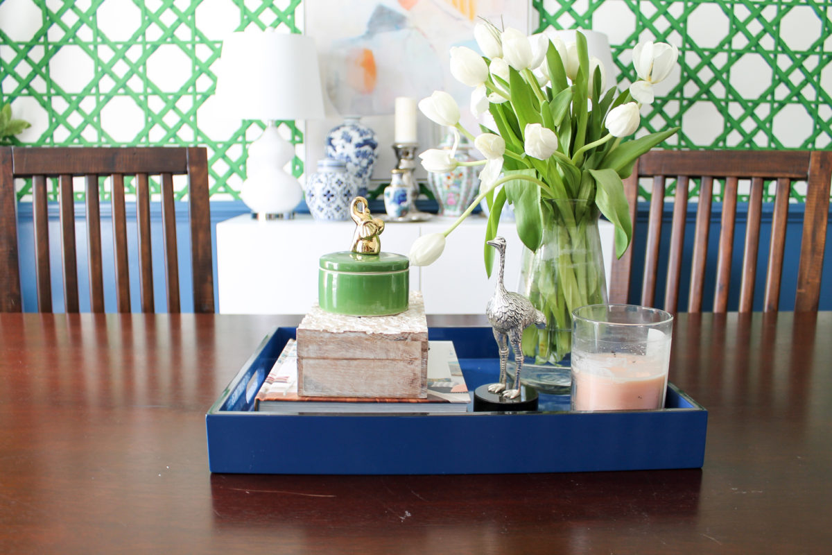 Traditional Blue and Green Dining Room with sources and DIY tips for wallpapering from StampinFool.com
