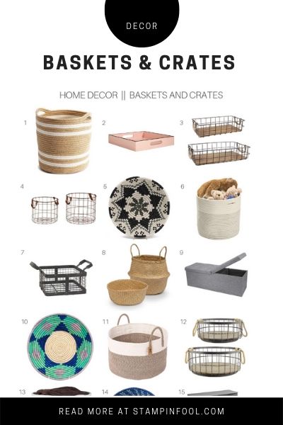 Roundup of Baskets and Crates for home decor for the modern farmhouse or traditional home. See the best wire baskets, woven baskets, and Uganda baskets.