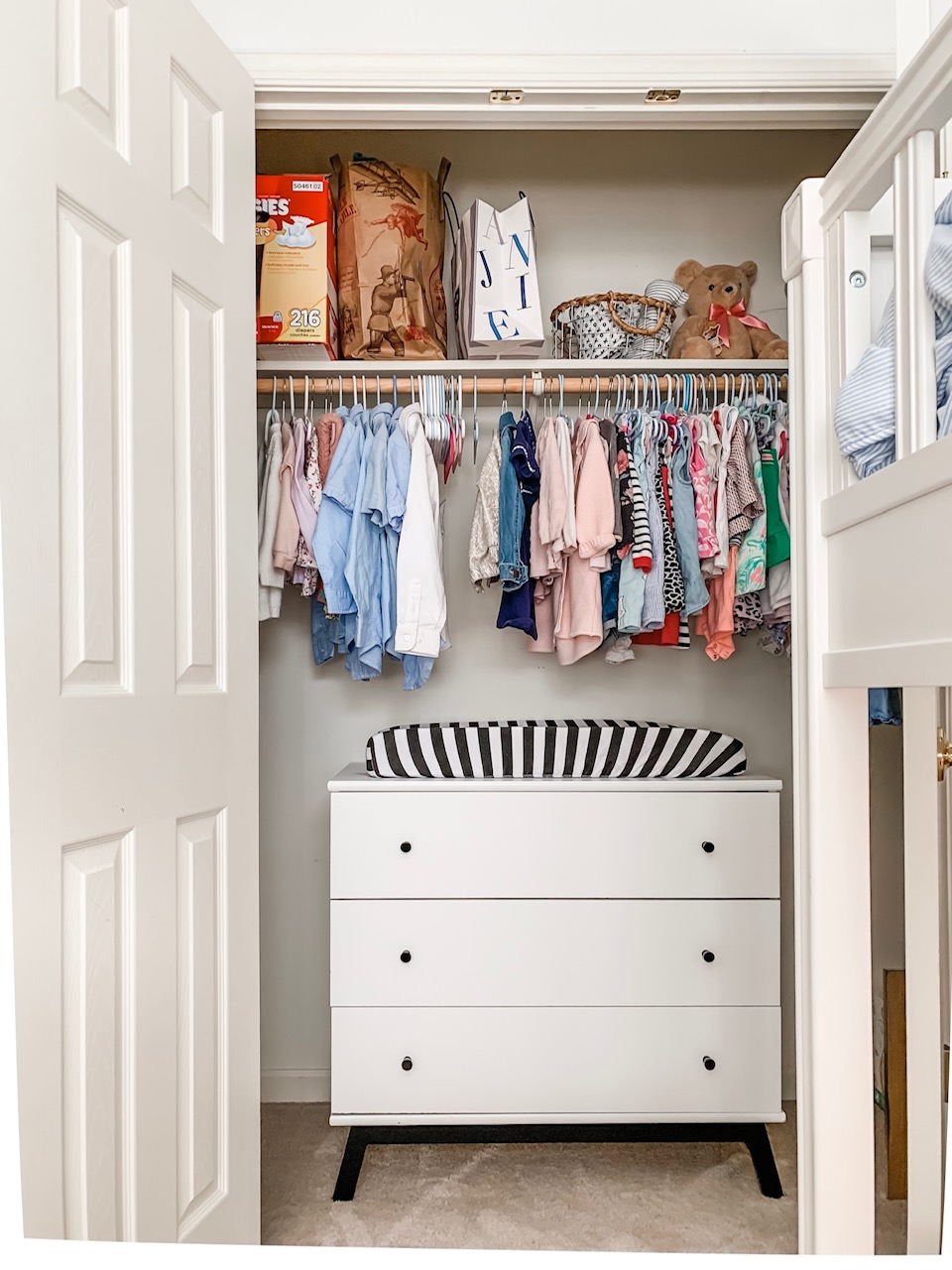 Closet Organization for the One Room Challenge & How to store a dresser in a closet for children from Stampinfool.com