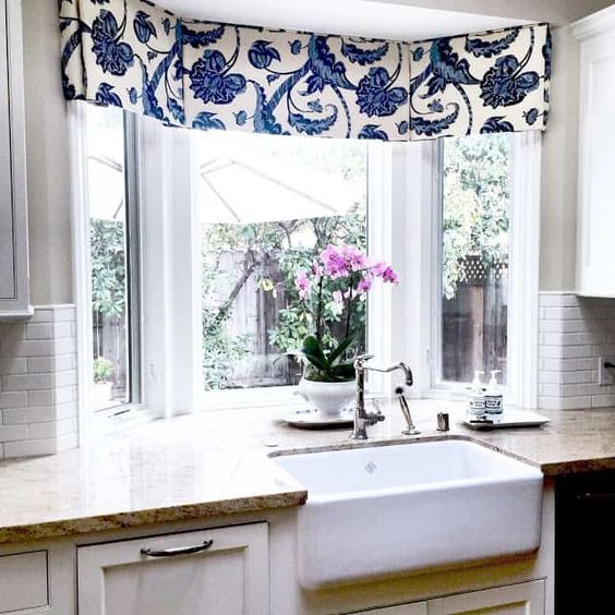 Blue floral valance to show modern window treatments