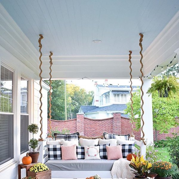 SW Atmospheric blue paint on a porch celling makes it one of the best blue paint colors of 2021