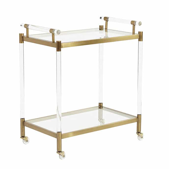 gold and lucite bar cart