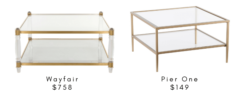 Splurge v Steal Coffee Tables: Find a great Pottery Barn Lorraine or Serena and Lily coffee table dupe in this post of splurge coffee tables.