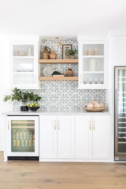 Blue Built In Home Coffee Station in Kitchen