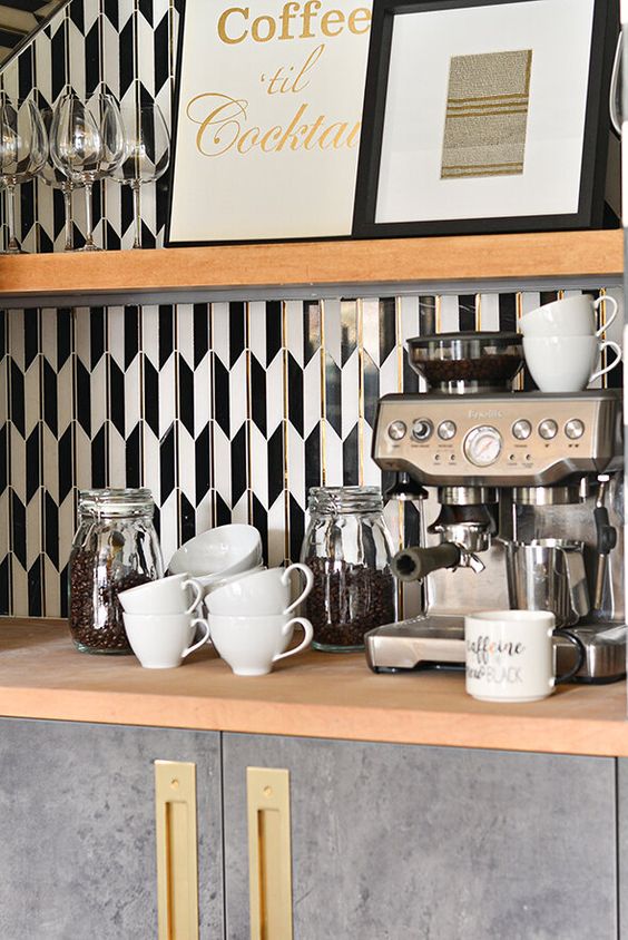 Tiled Home Coffee Station in Kitchen