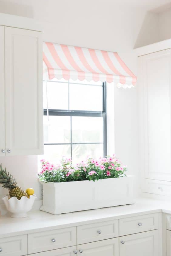 Pink Striped Awning in a Laundry Room from Palm Beach Lately