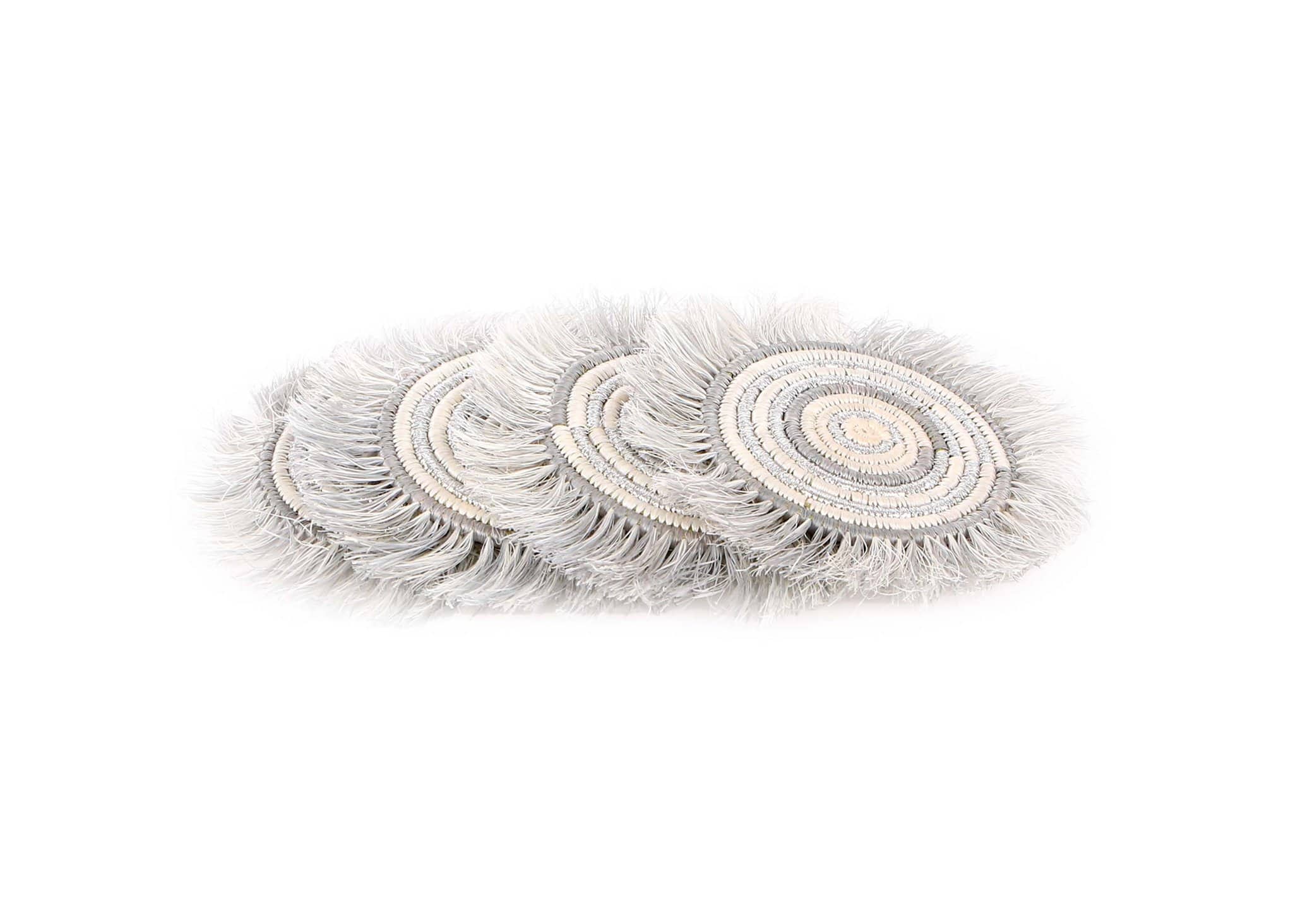 Handmade Metallic Silver Fringe Coasters