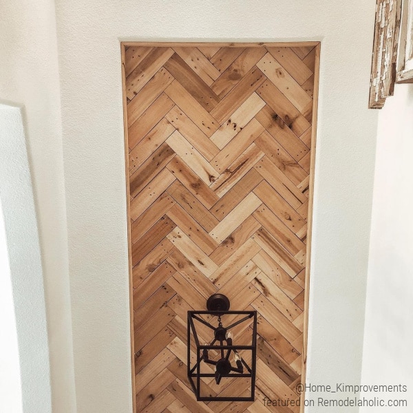 Herringbone wood ceiling detail