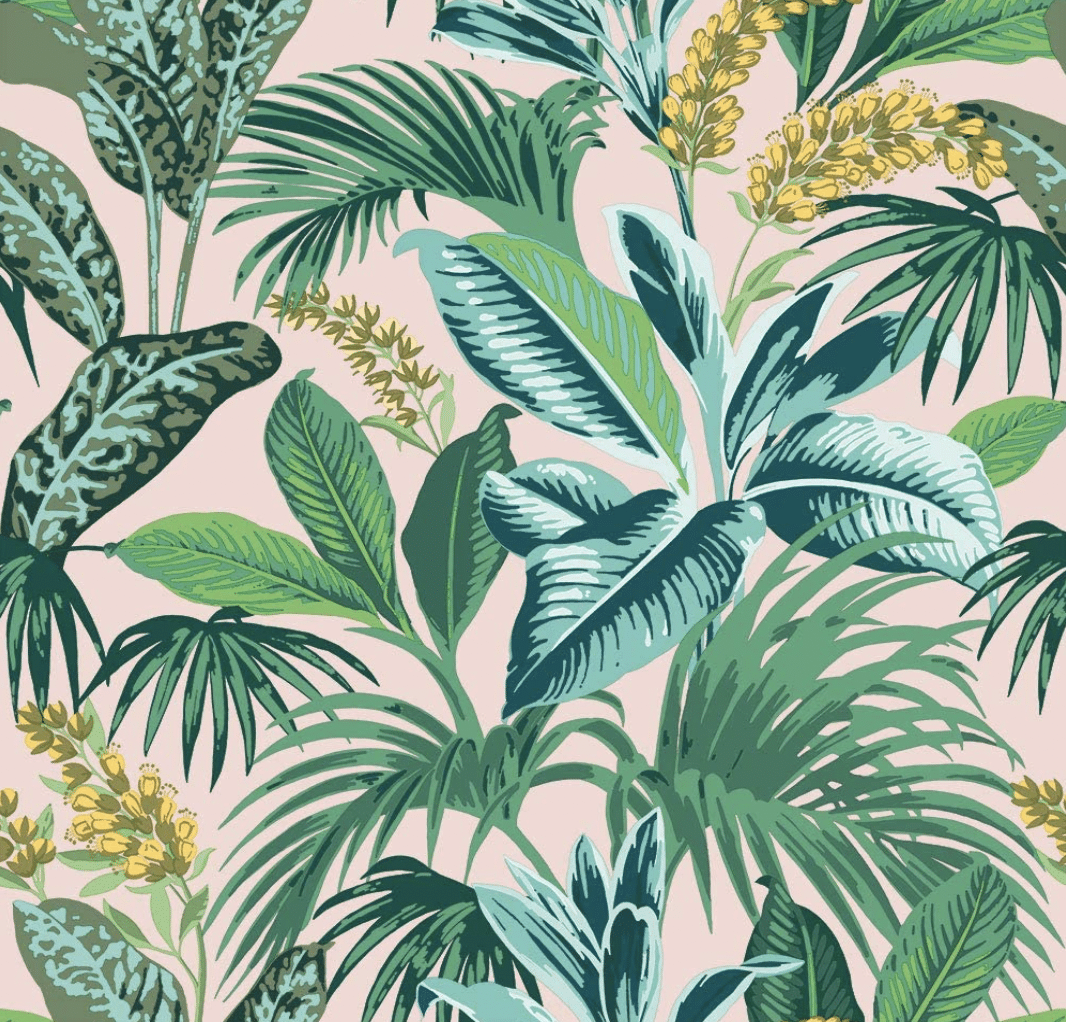 Pink and green palm print wallpaper 