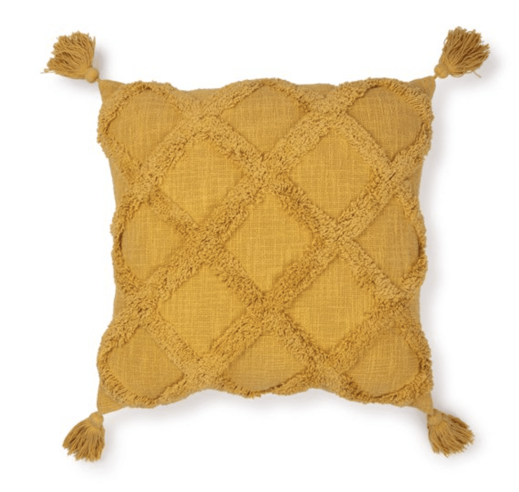 Yellow, golden curry or mustard colored throw pillows from Walmart for your fall decor