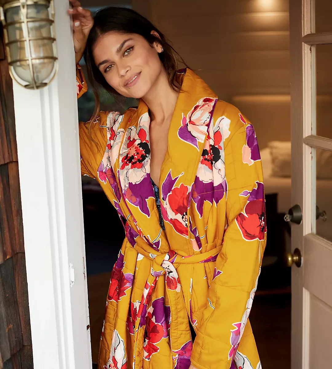 Bright floral robe from Anthropologie