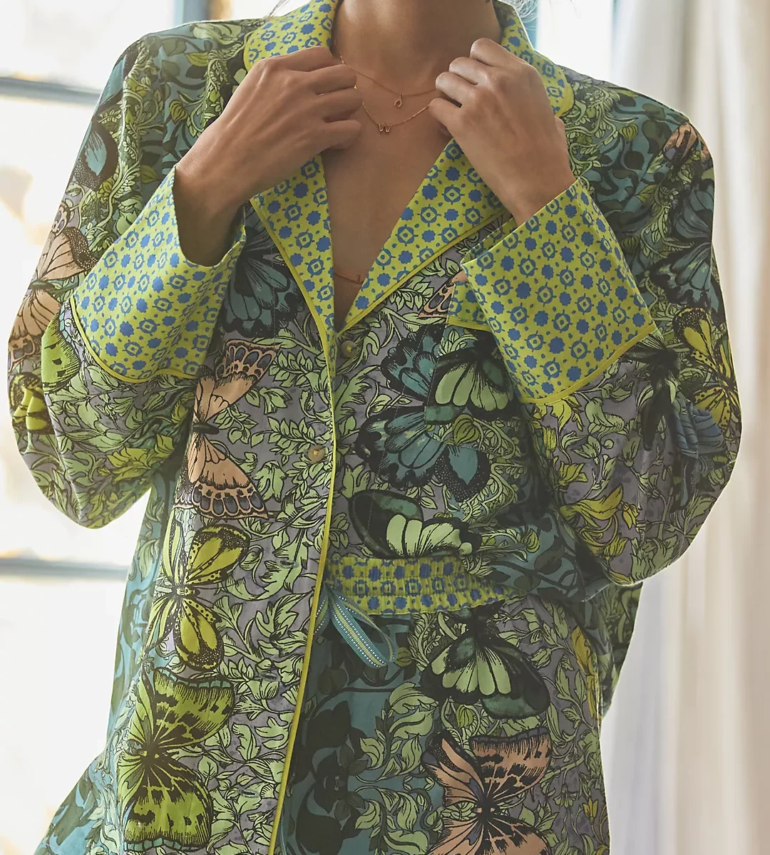 Cozy green butterfly pajamas and robe from Anthropologie in the gift guide