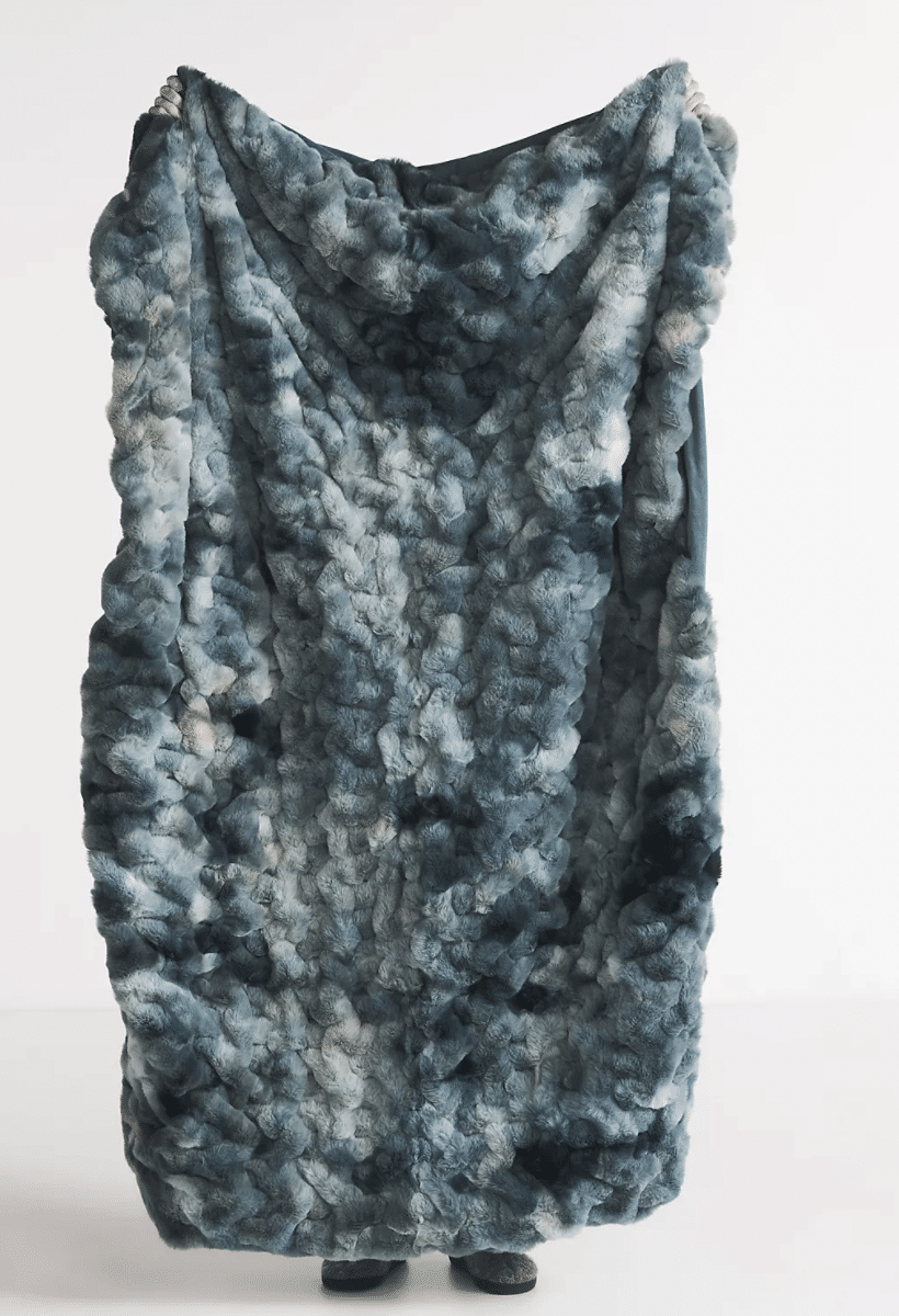 Luxe Dyed Faux Fur Throw Blanke, blue and green throw blanket from Anthropologie