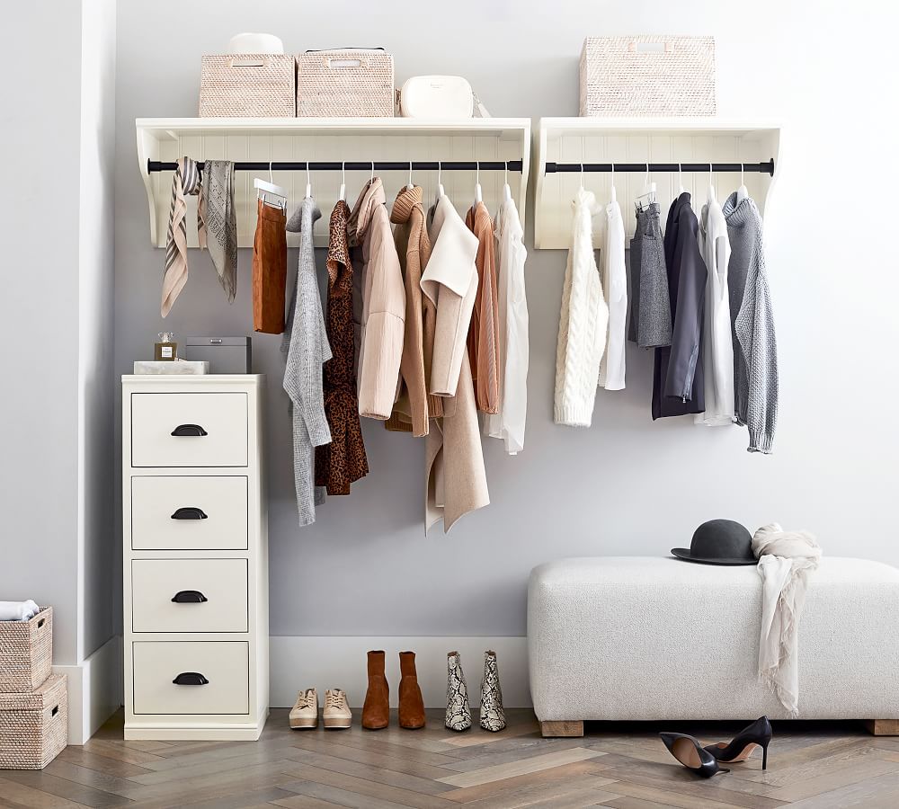 Space between closet rod and online shelf