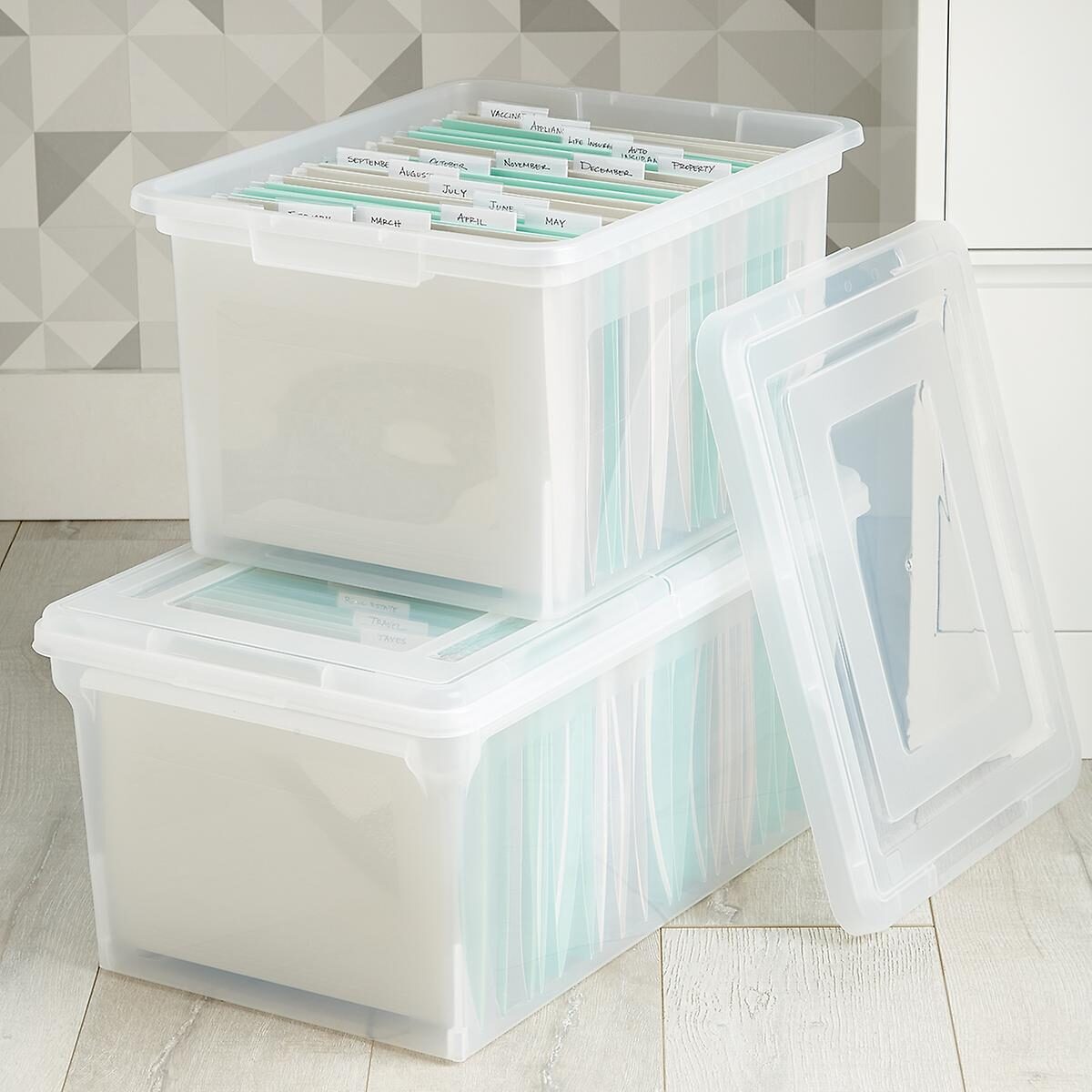 stackable Translucent File Tote Box is ideal for convenient storage and quick transport of important files and documents