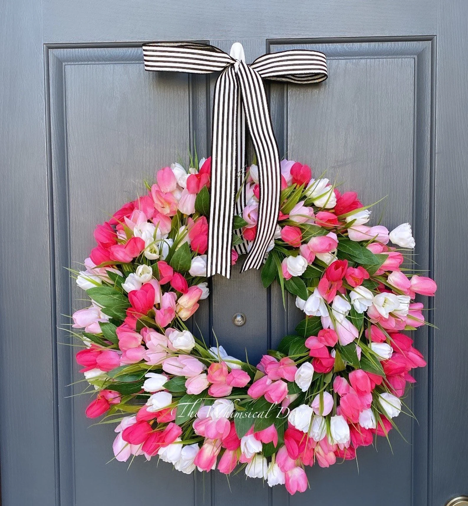 Pink Tulip front door spring wreath