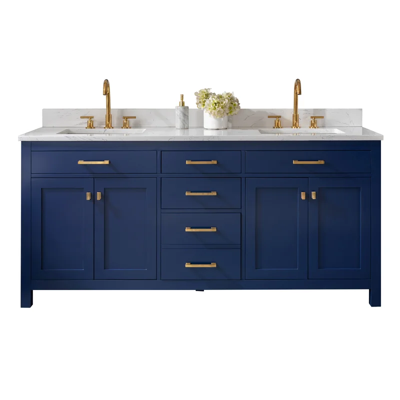 72" navy blue vanity with marble top