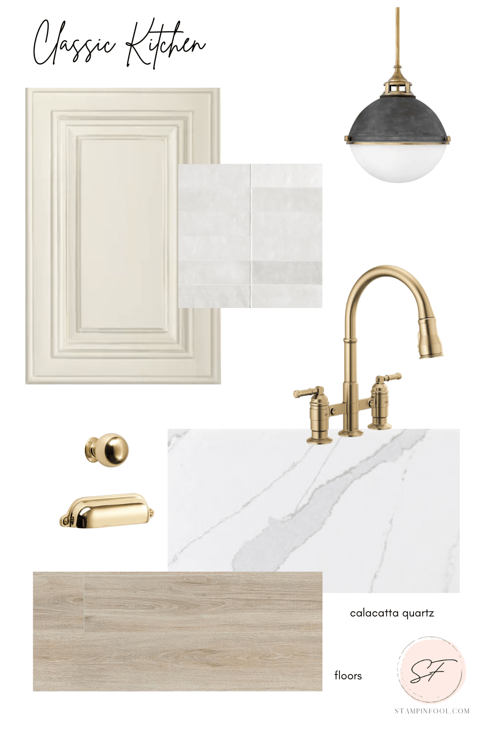 Classic warm white cabinet kitchen mood board