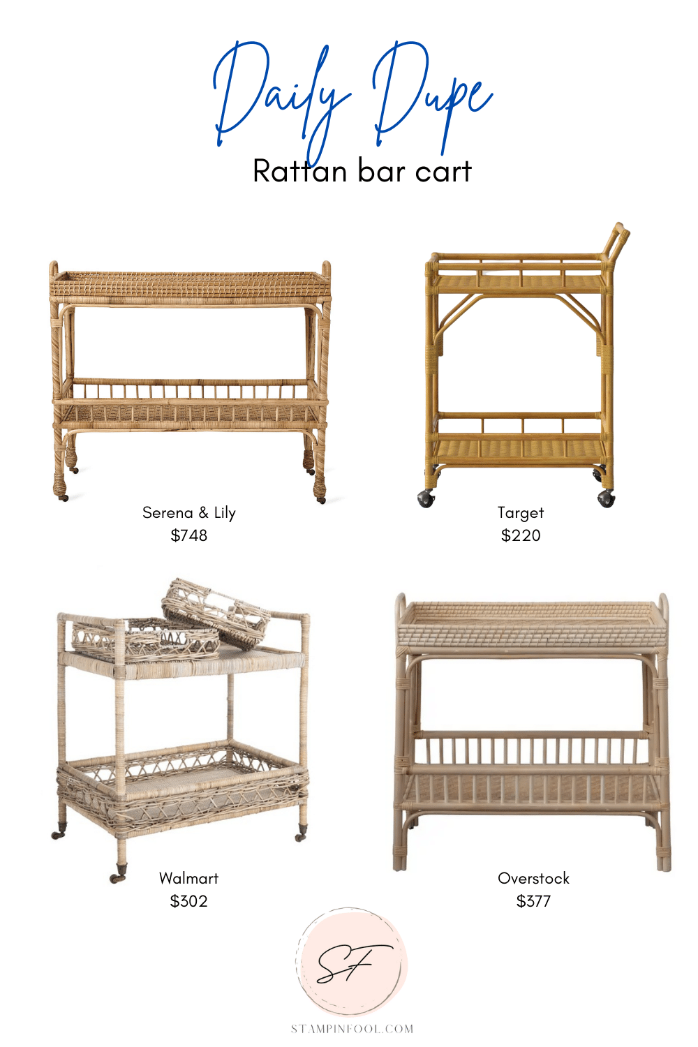 Serena & lily Rattan Bar Cart Dupe