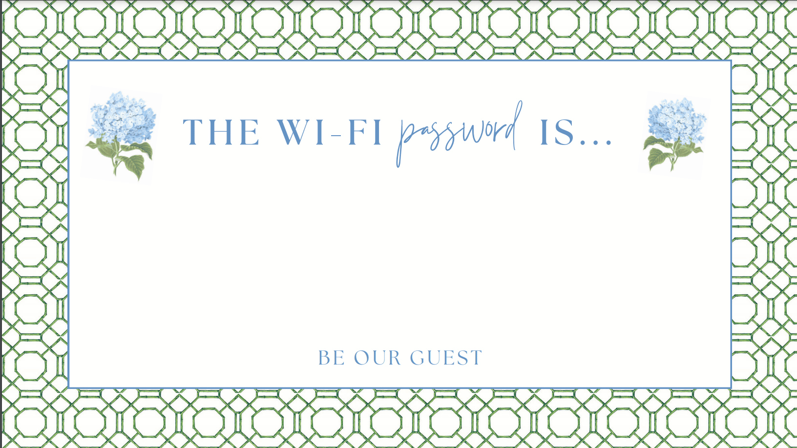 green grandmillennial wifi password printable