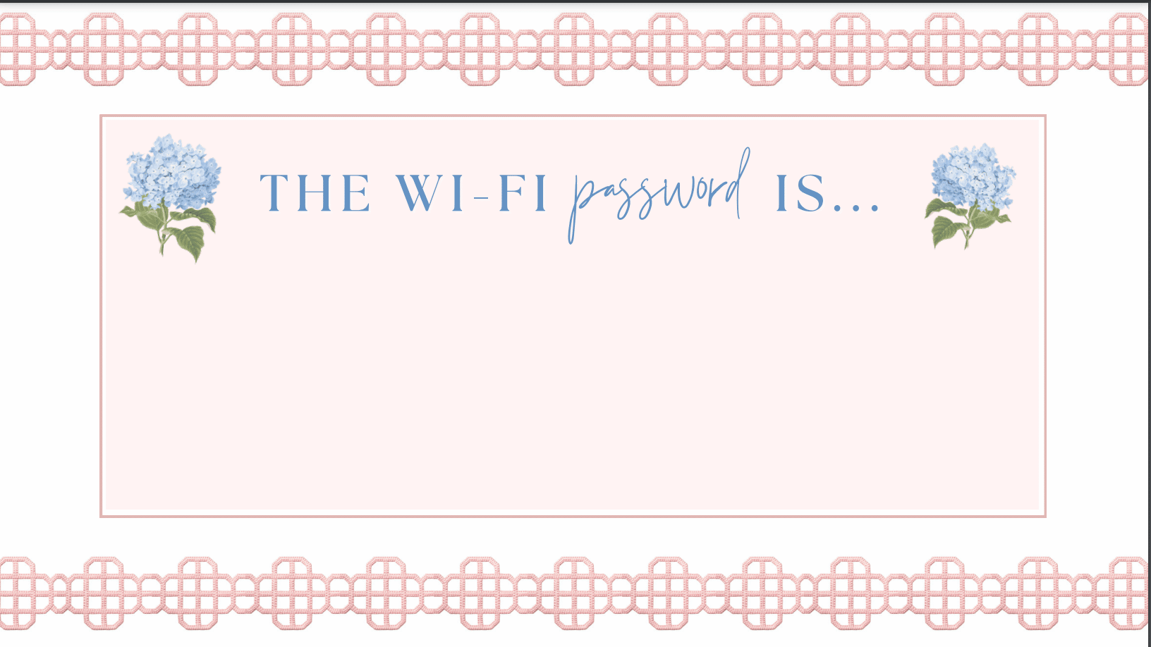 pink grandmillennial wifi password printable