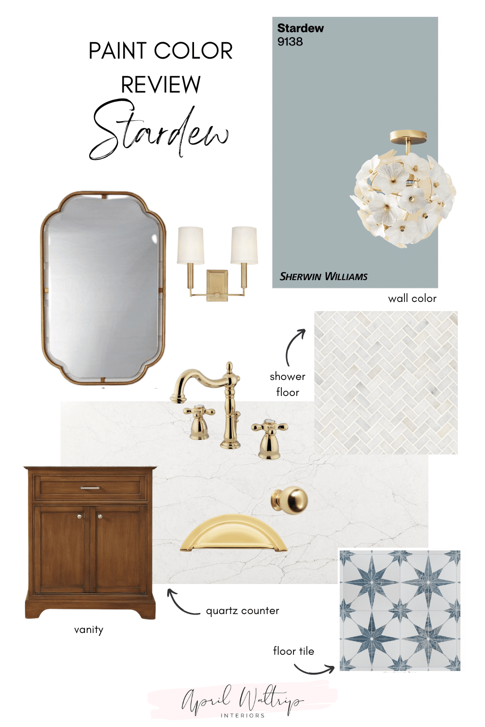 Sherwin Williams Stardew 9138 bathroom moodboard design plan