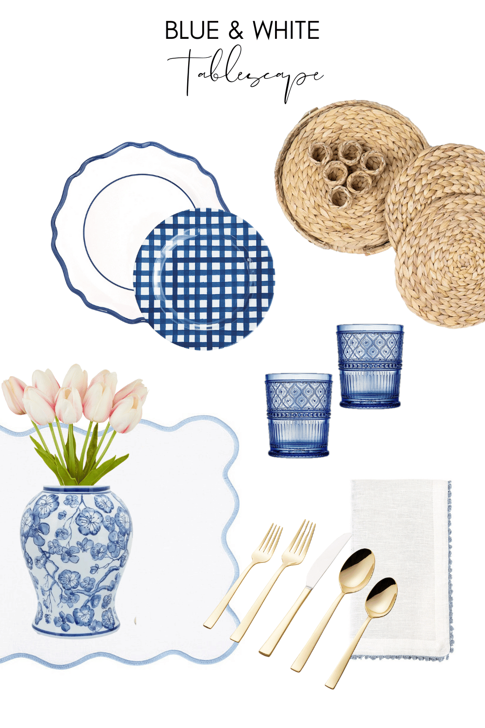 blue and white table