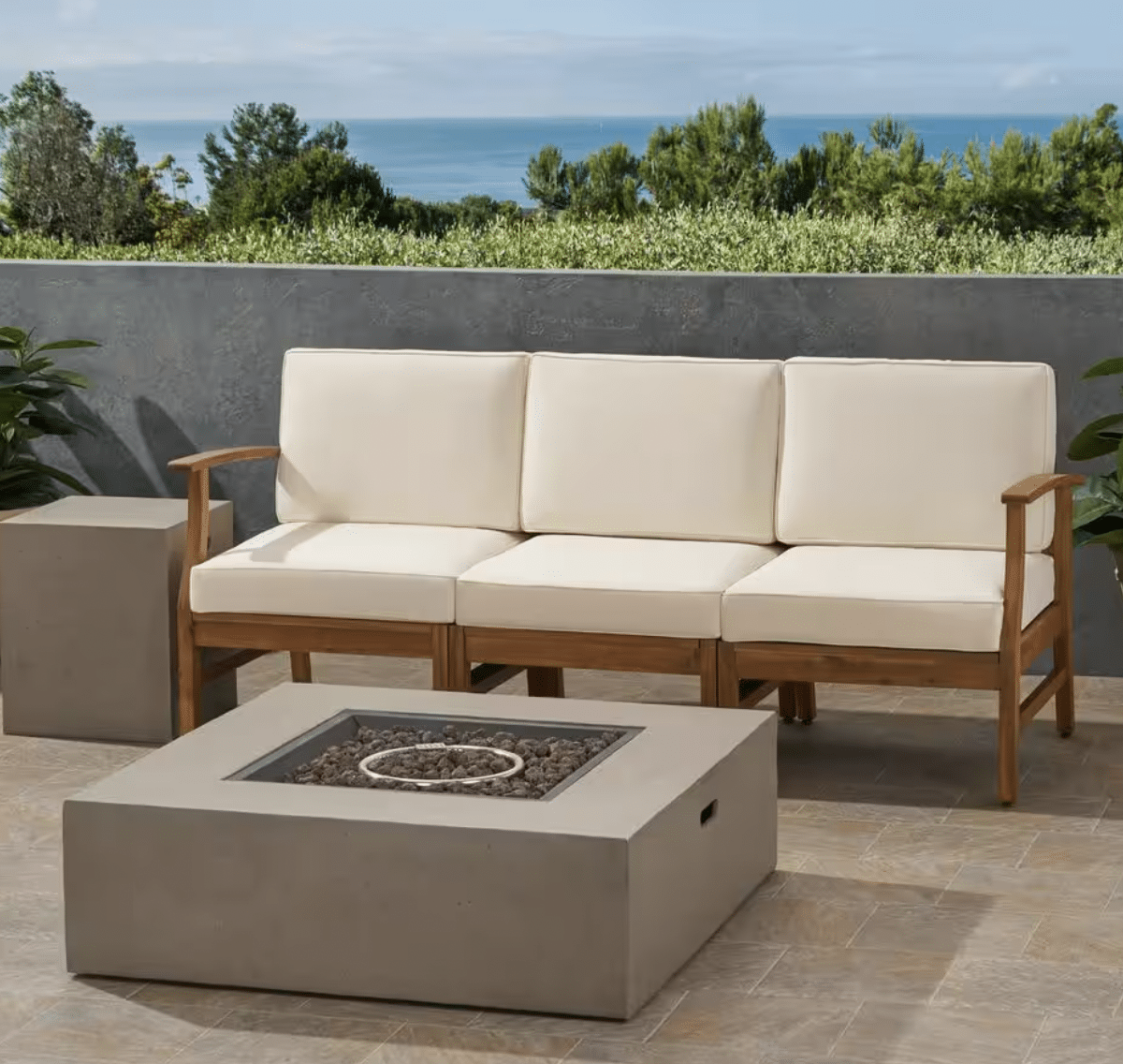 Outdoor sofa with fire pit table set for under $1000